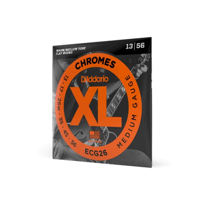 D’Addario ECG26 Chromes Flat Wound Electric Guitar Strings, Medium, 13-56