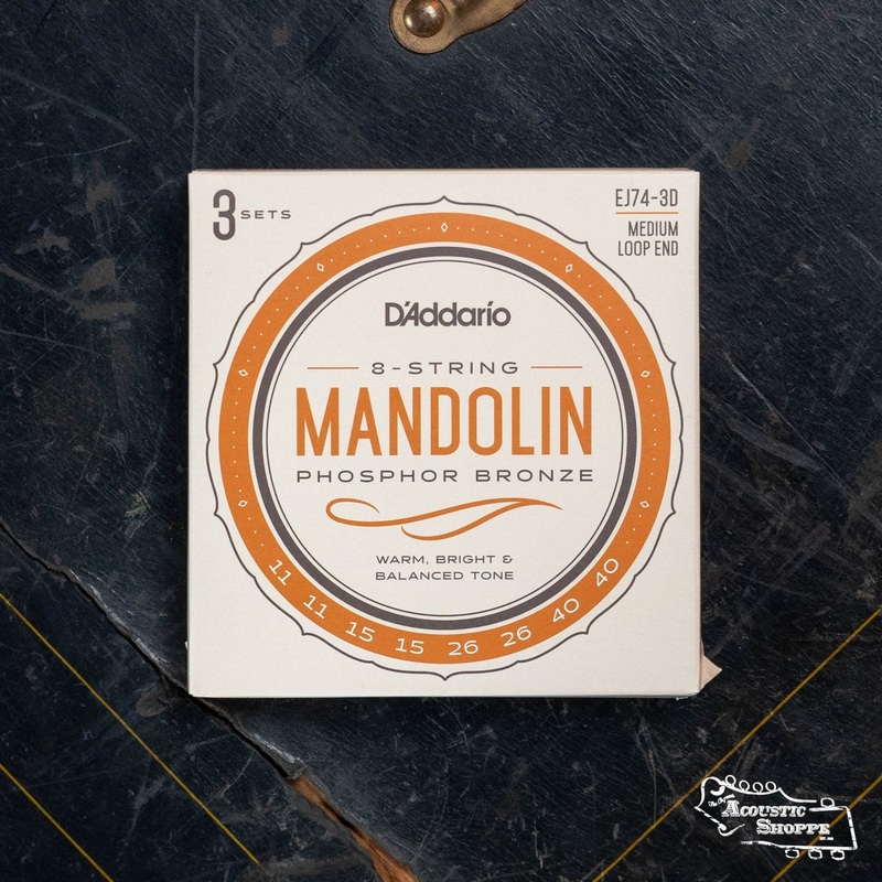 D’Addario EJ74-3D Mandolin Strings, Phosphor Bronze, Medium, 11-40, 3 Sets