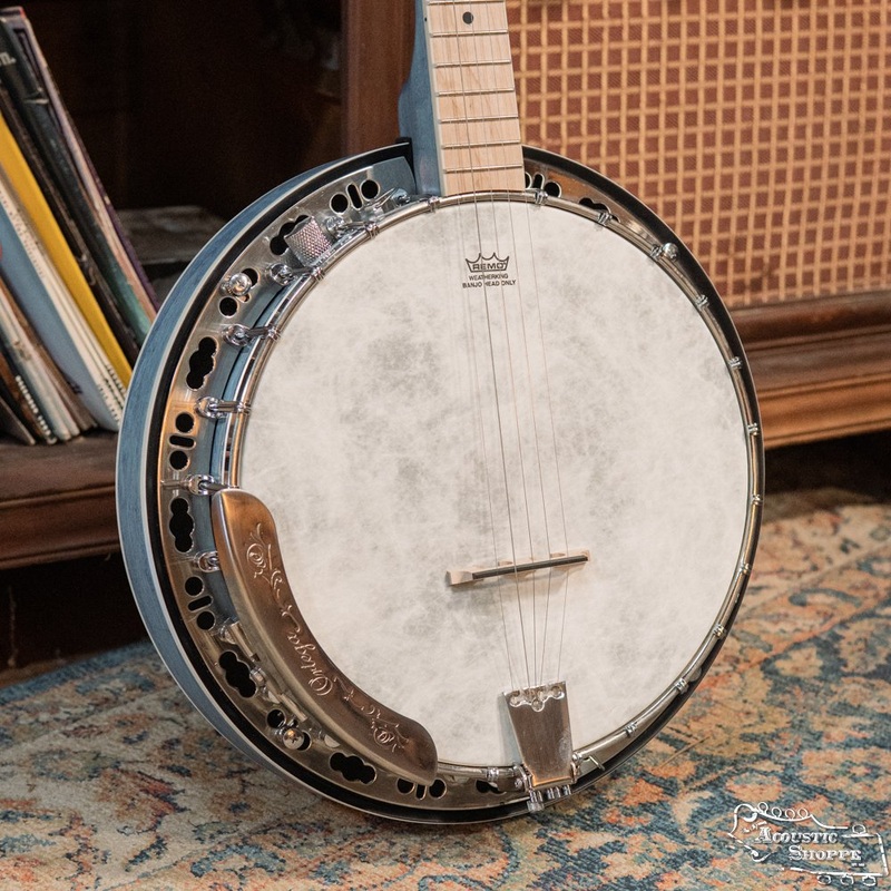 (Floor Model) Ortega Falcon Series OBJE400TBL Blue Quilted Maple 5-String Banjo w/ Built-In Pickup #0055