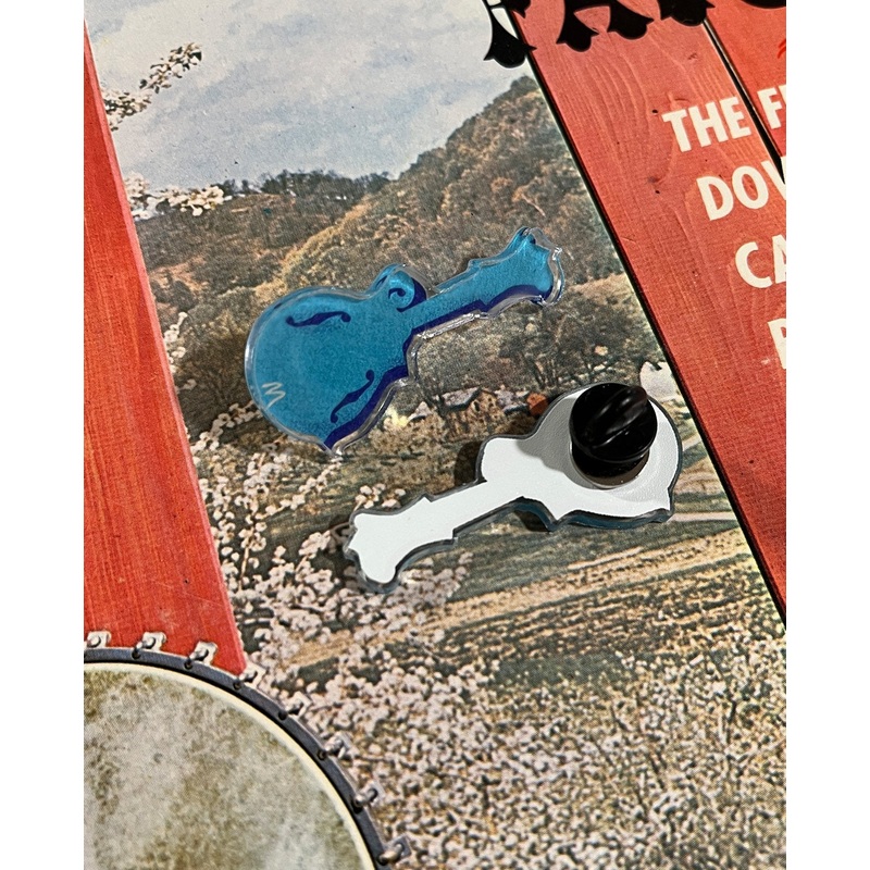 Blue Mandolin Acrylic Lapel Pin by Mark A Montgomery