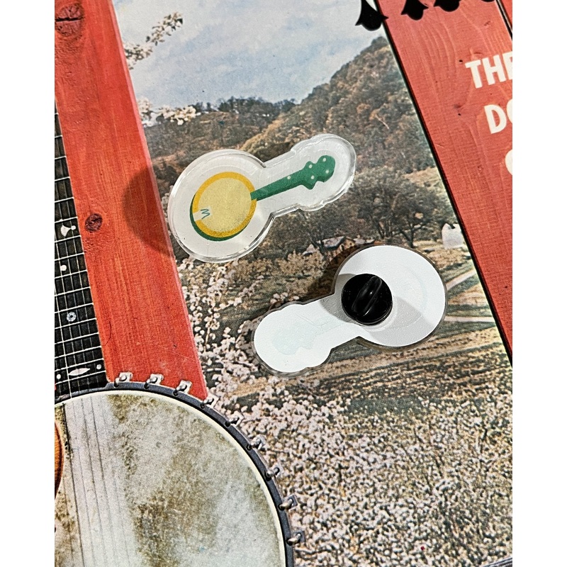 Yellow Banjo Acrylic Lapel Pin by Mark A Montgomery