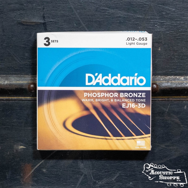 D’Addario EJ16-3D  Phosphor Bronze Acoustic Guitar Strings 3 Set Light 12-53