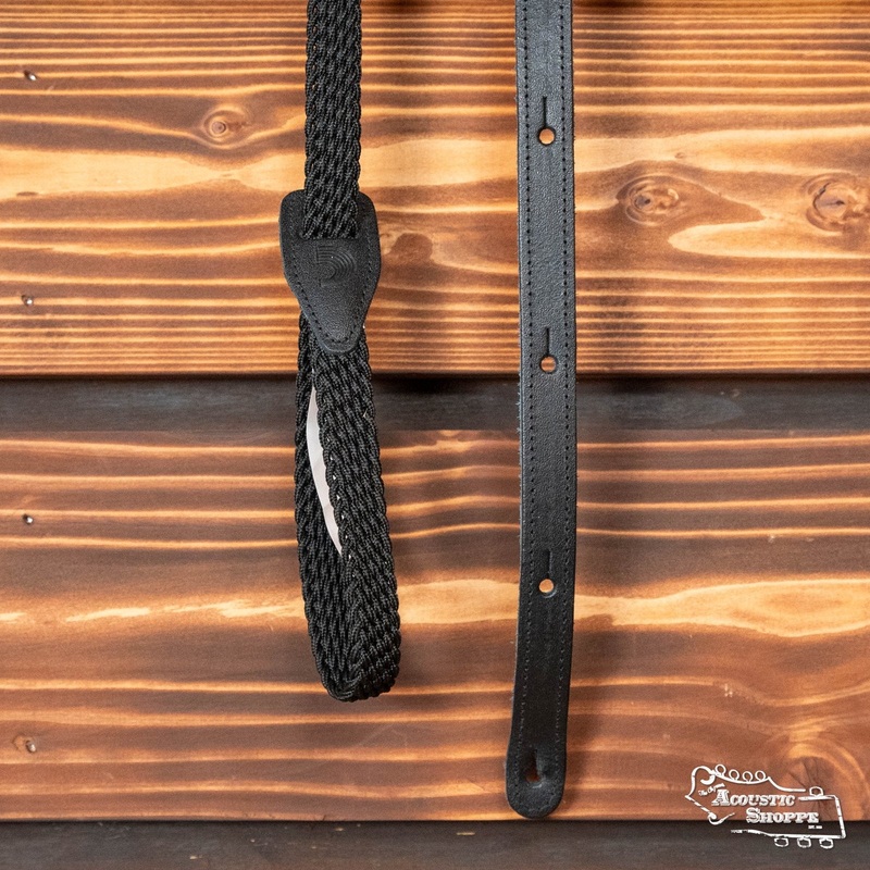 D’Addario 10MB01 Braided Leather 1 Mandolin Strap – Black
