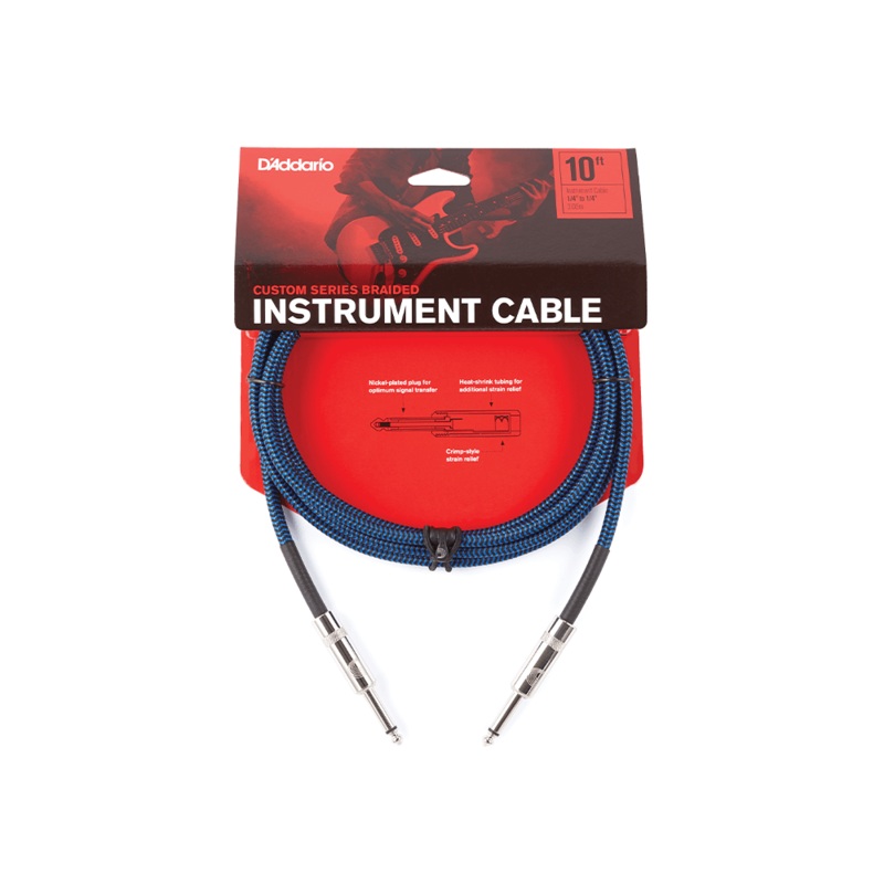 D’Addario Custom Series Braided Instrument Cable, Blue, 20′