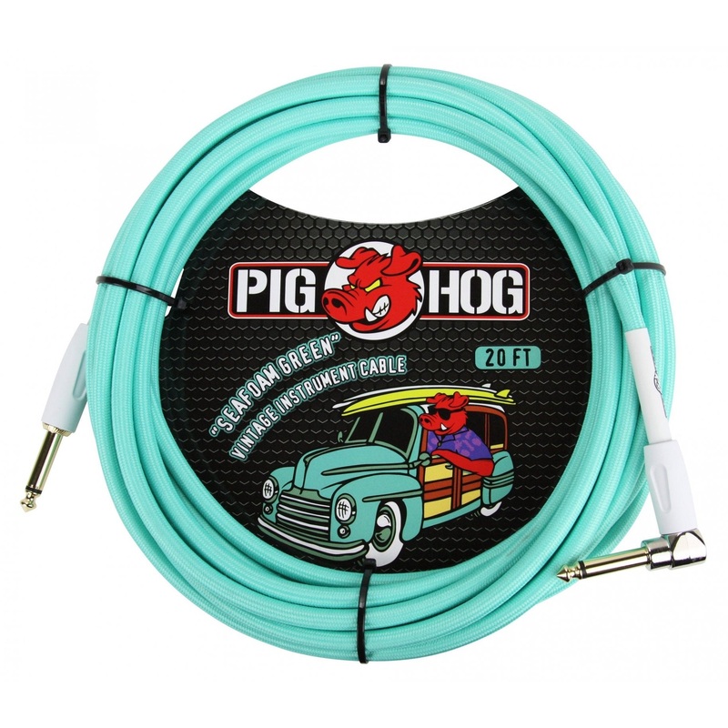 Pig Hog Seaform Green 20ft Instrument Cable Right Angle