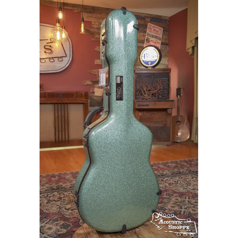 Calton Smooth Glitter Finish Sea Green Exterior/Aqua Interior Dreadnought D-18 Case w/ Backpack Straps #0001