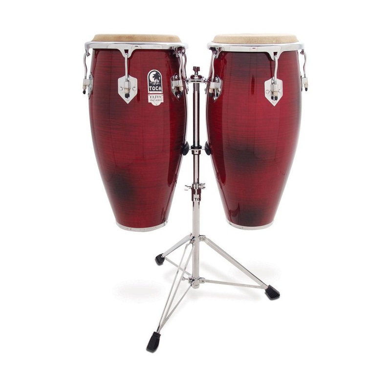 Toca Percussion – Elite Pro Wood Congas with Stand (Crimson Fade)