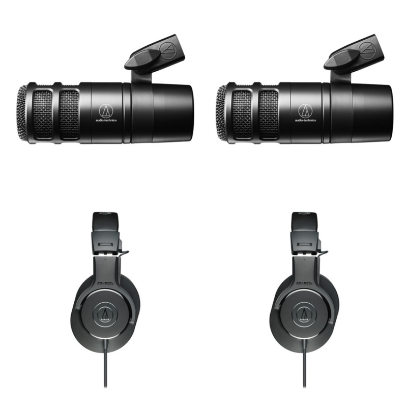 Audio-Technica – AT2040 Hypercardioid Dynamic Podcast Microphone With Audio-Technica ATH-M20x Closed-Back Monitoring Headphones (Duo Pack)