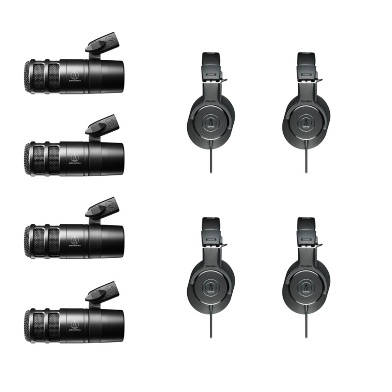 Audio-Technica – AT2040 Hypercardioid Dynamic Podcast Microphone With Audio-Technica ATH-M20x Closed-Back Monitoring Headphones (Quad Pack)
