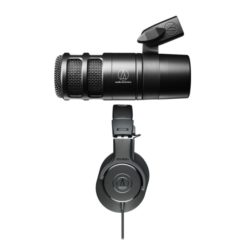 Audio-Technica – AT2040 Hypercardioid Dynamic Podcast Microphone With Audio-Technica ATH-M20x Closed back Monitoring Headphones (Solo Pack)