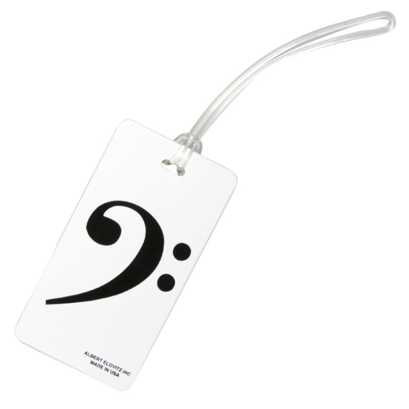 Luggage Tag – White with Black Bass Clef