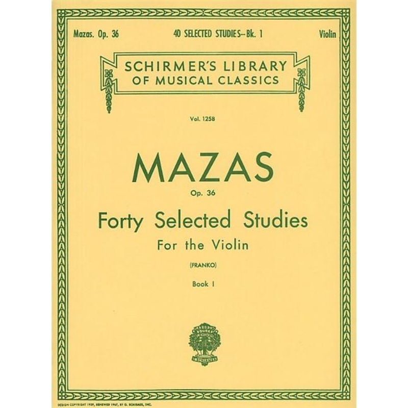 Mazas, 40 Selected Studies Op. 36 Book 1 for Violin (Schirmer)