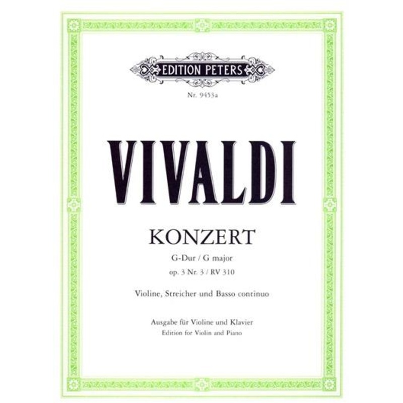 Vivaldi, Concerto in G Op. 3 No. 3 RV 310 for Violin and Piano (Peters)