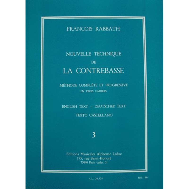 Rabbath, Nouvelle Technique de la Contrebasse Volume 3 (Leduc)