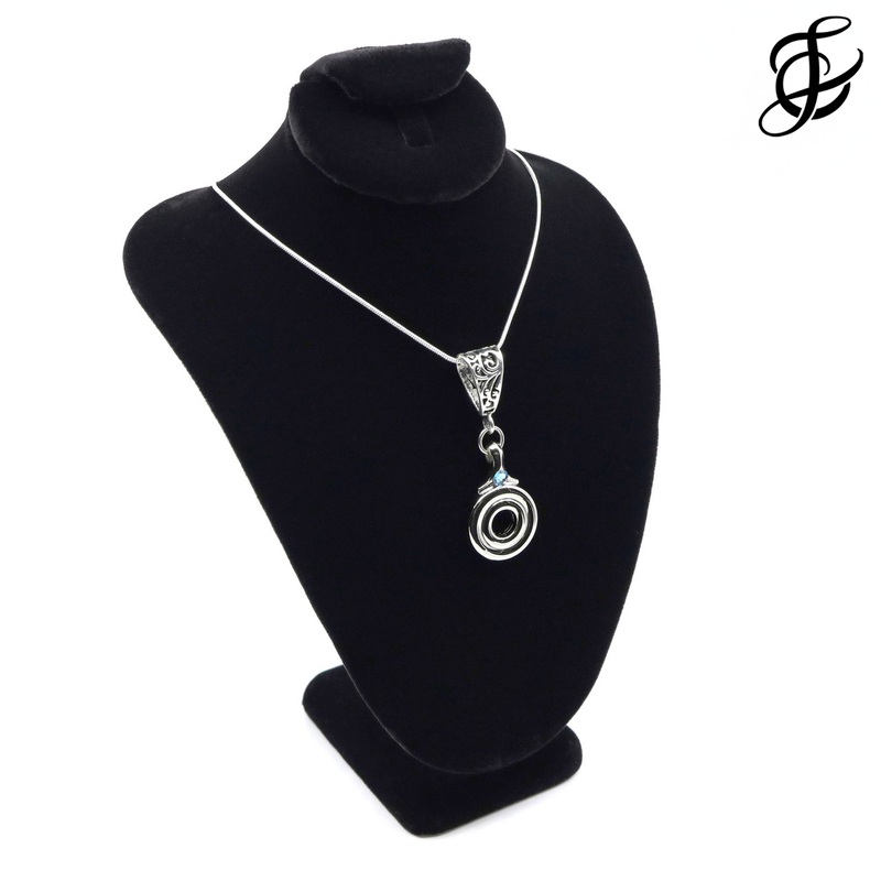 Open Hole Key Fleur Necklace with Small Aquamarine Swarovski Crystal by Flute Finery
