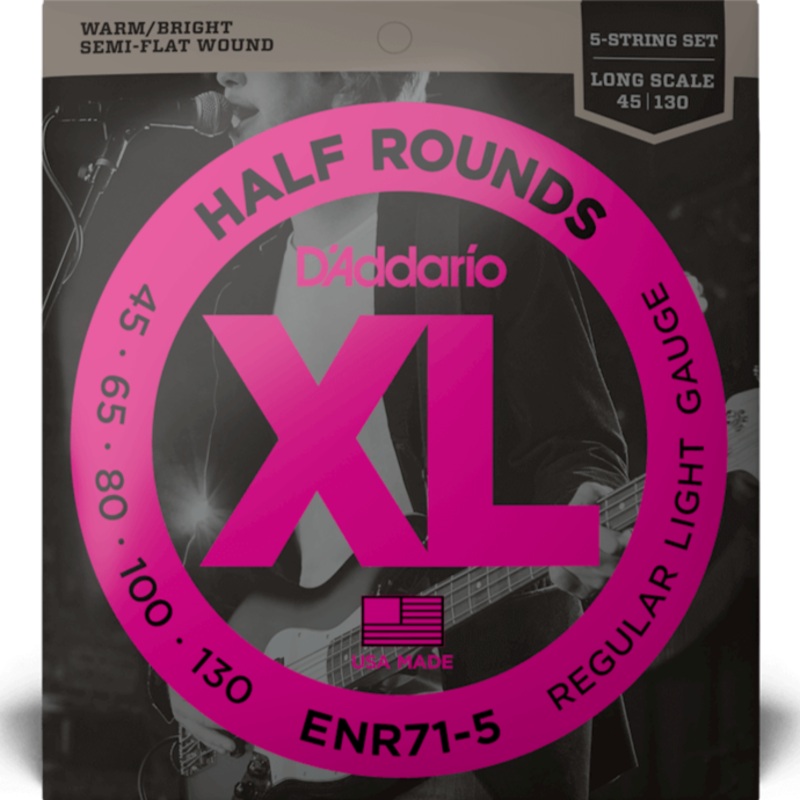 D’Addario ENR71-5 Half Round 5-String Bass Guitar Strings, Regular Light, 45-130, Long Scale