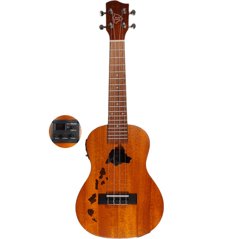 HUG ISLAND-C-E Concert Ukulele w/ Big Island Sound Hole, Electronics