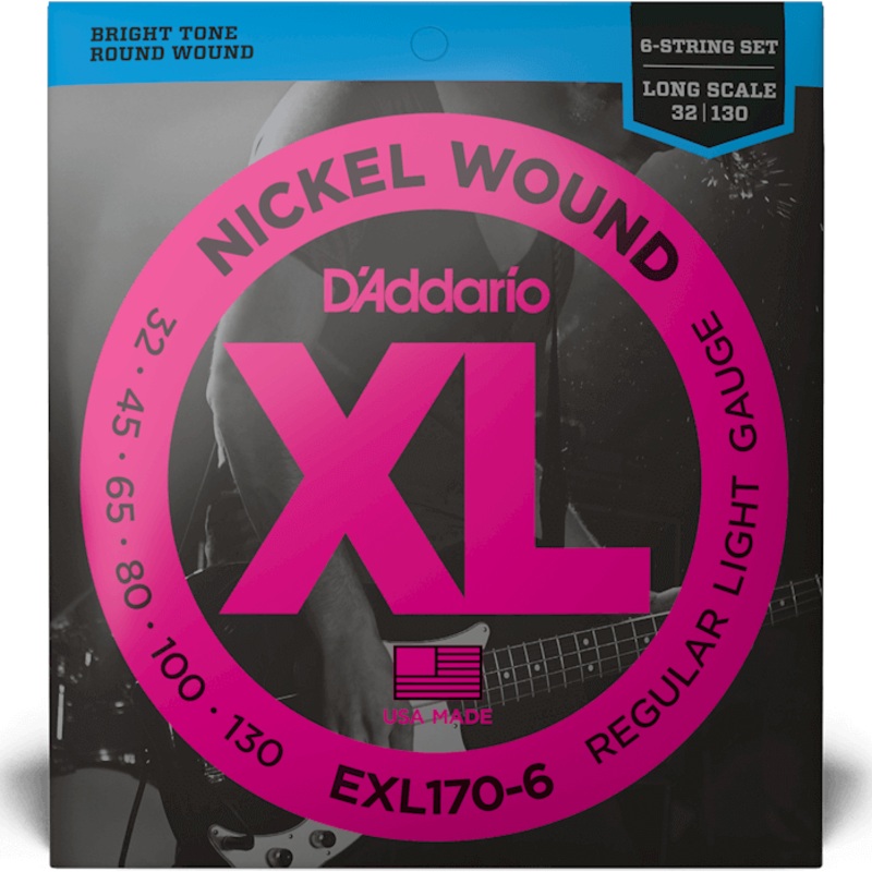 D’addario EXL170-6 6-String Bass Strings, Regular Light, 32-130, Long Scale, XL Nickel