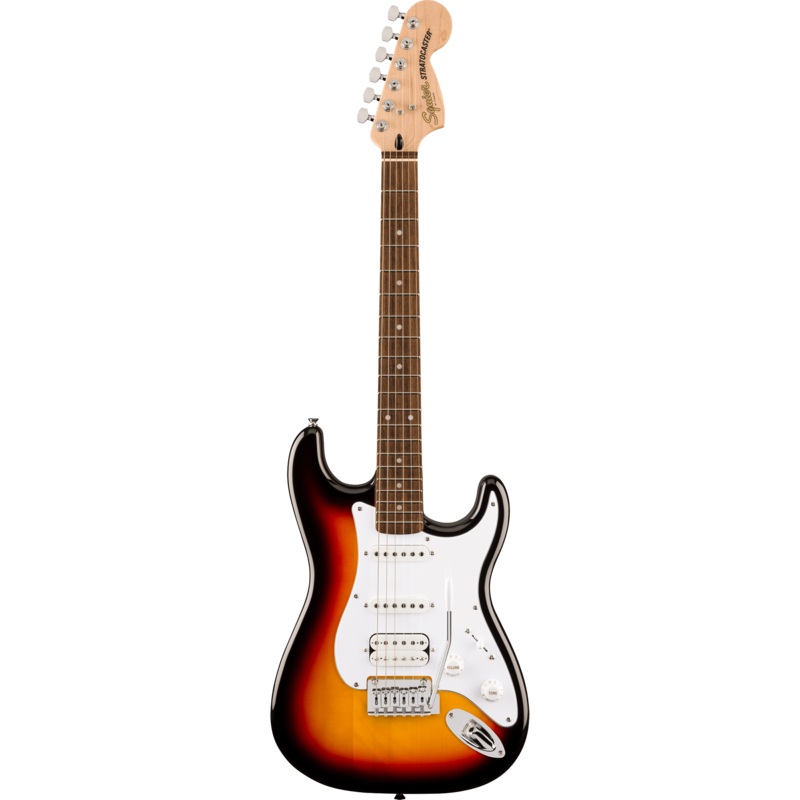 Squier 037-8180-500 Affinity Strat JR, HSS, Laurel FB, 3-Color Sunburst