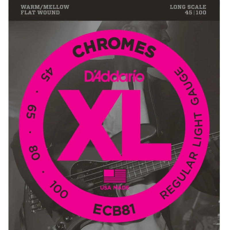 D’Addario ECB81 Chromes Bass Guitar Strings, Light, 45-100, Long Scale Flat Wound