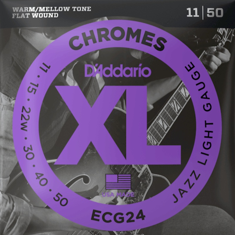 D’Addario ECG24 Chromes Flat Wound Electric Guitar Strings, Jazz Light, 11-50