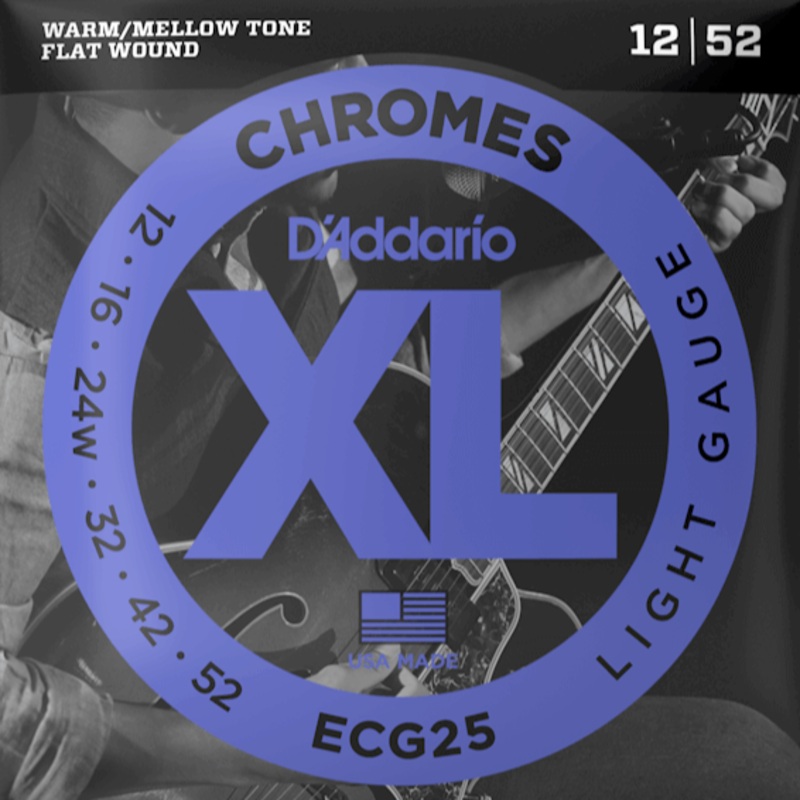 D’Addario ECG25 Chromes Flat Wound Electric Guitar Strings, Light, 12-52
