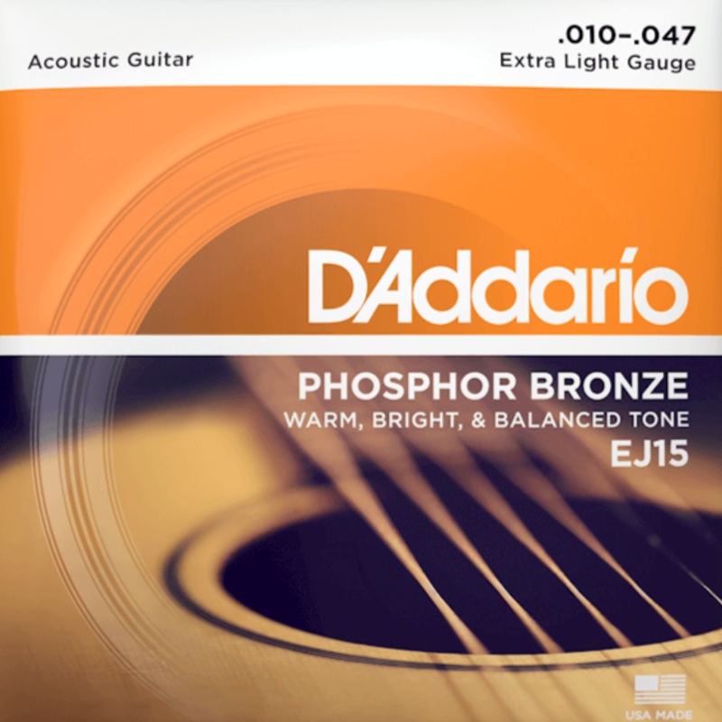 D’Addario EJ15 Phosphor Bronze Acoustic Guitar Strings, Extra Light, 10-47