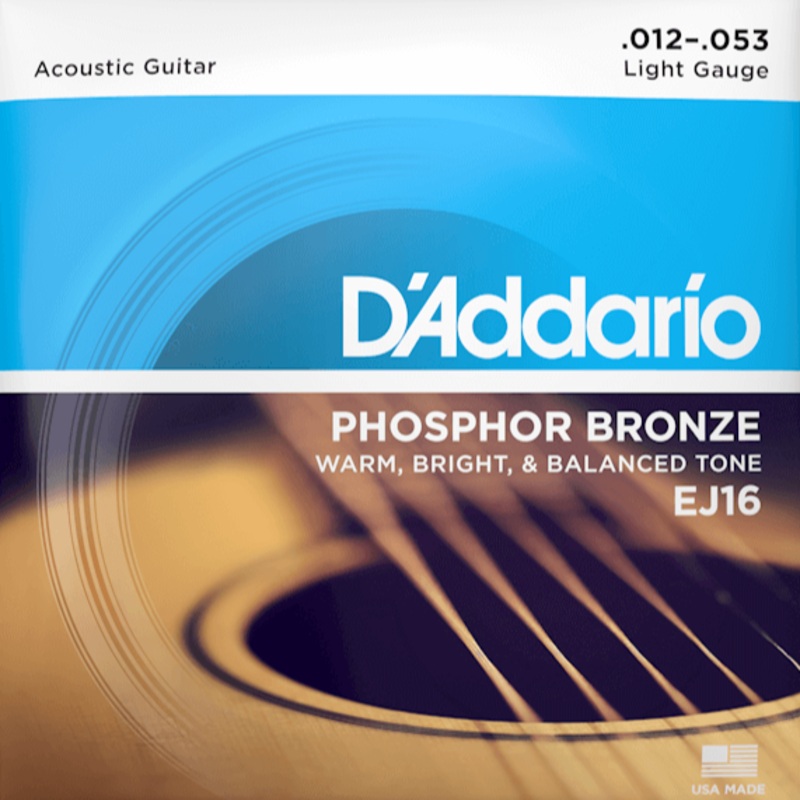 D’Addario EJ16 Phosphor Bronze Acoustic Guitar Strings, Light, 12-53