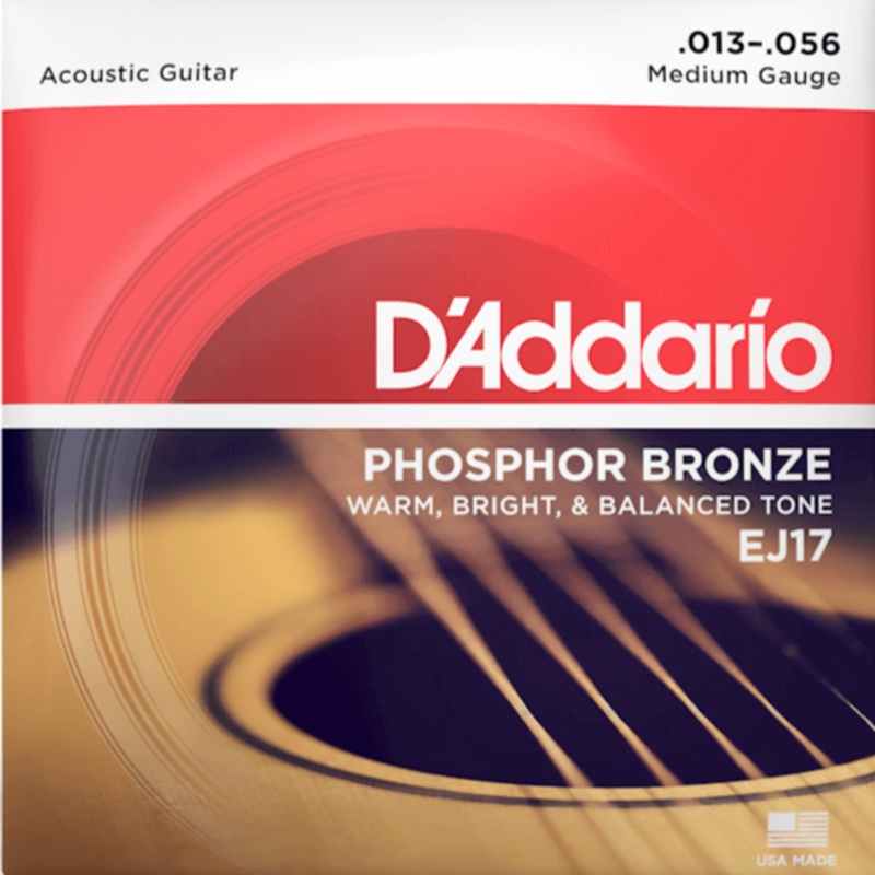 D’Addario EJ17 Phosphor Bronze Acoustic Guitar Strings, Medium, 13-56