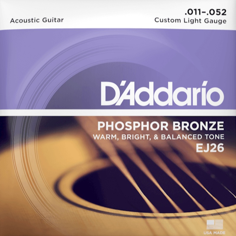 D’Addario EJ26 Phosphor Bronze Acoustic Guitar Strings, Custom Light, 11-52