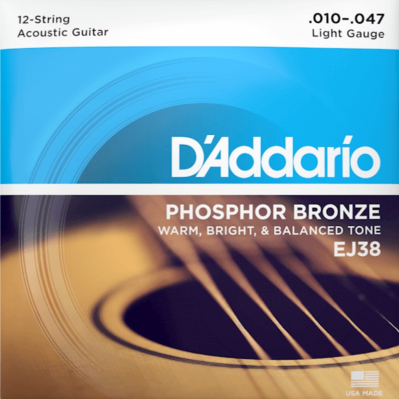 D’Addario EJ38 12-String Phosphor Bronze Acoustic Guitar Strings, Light, 10-47