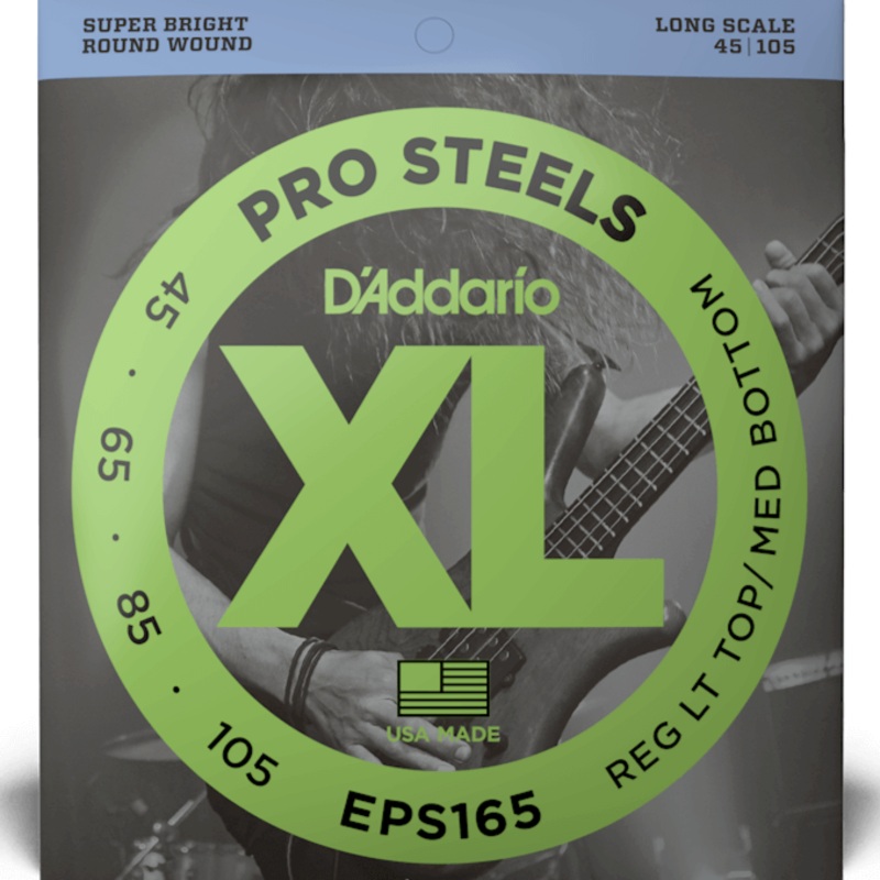 D’Addario EPS165 ProSteels Bass Guitar Strings, Custom Light, 45-105, Long Scale