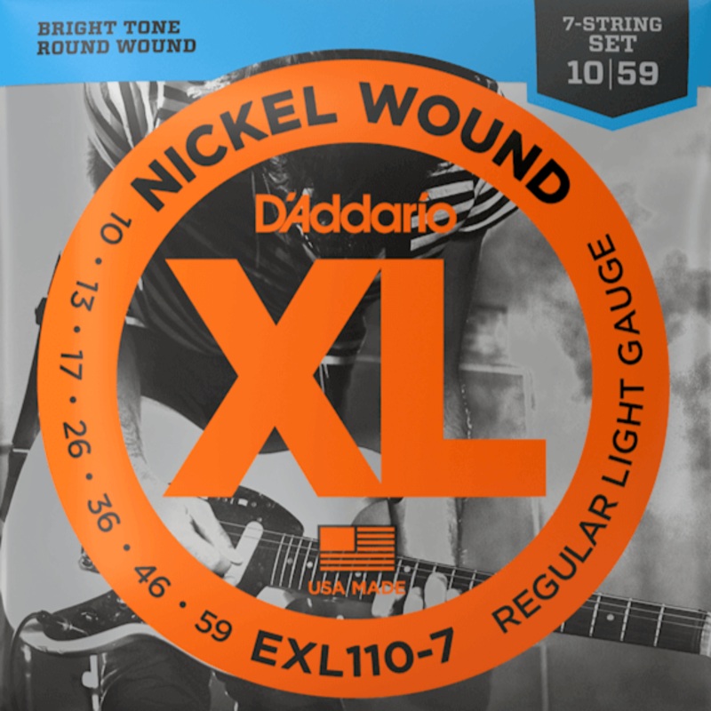 D’Addario EXL110-7 7-String Nickel Wound Electric Guitar Strings, Regular Light, 10-59
