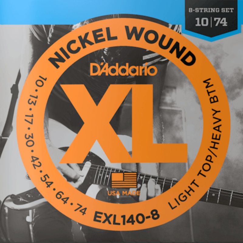 D’Addario EXL140-8 8-String Nickel Wound Electric Guitar Strings, Light Top/Heavy Bottom, 10-74