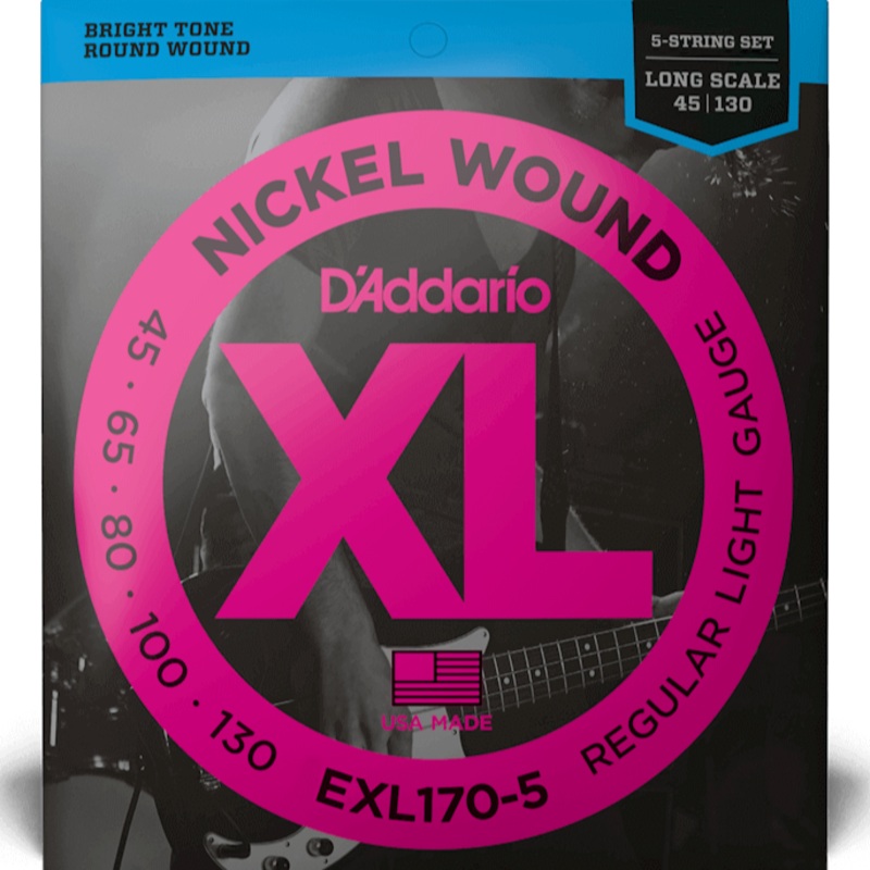 D’Addario EXL170-5 5-String Nickel Wound Bass Guitar Strings, Light, 45-130, Long Scale