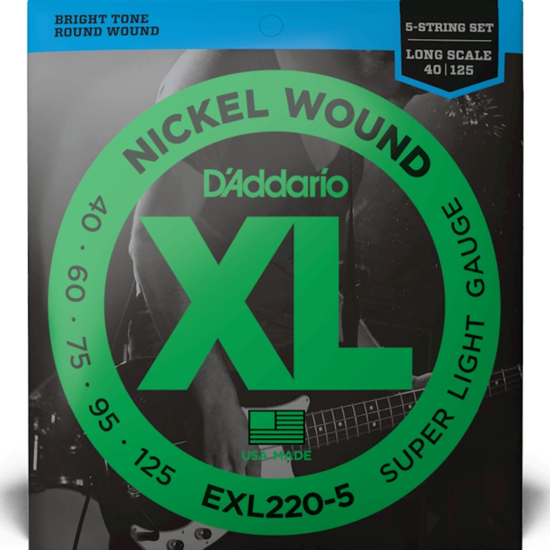 D’Addario EXL220-5 5-String Nickel Wound Bass Guitar Strings, Super Light, 40-125, Long Scale