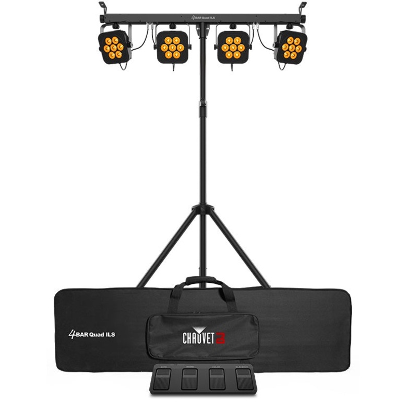 Chauvet 4BARQUADILS RGBA 4 Wash Light System w/ILS, Includes Stand, Carrying Case, and Pedal