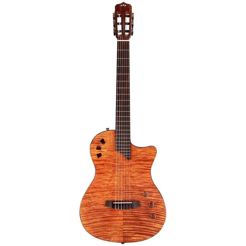 Cordoba STAGE-GUITAR-AM Fully Hollow Thin Body Classical Guitar w/ Electroncis, Natural Amber, Flame Maple Top, Solid Mah b/