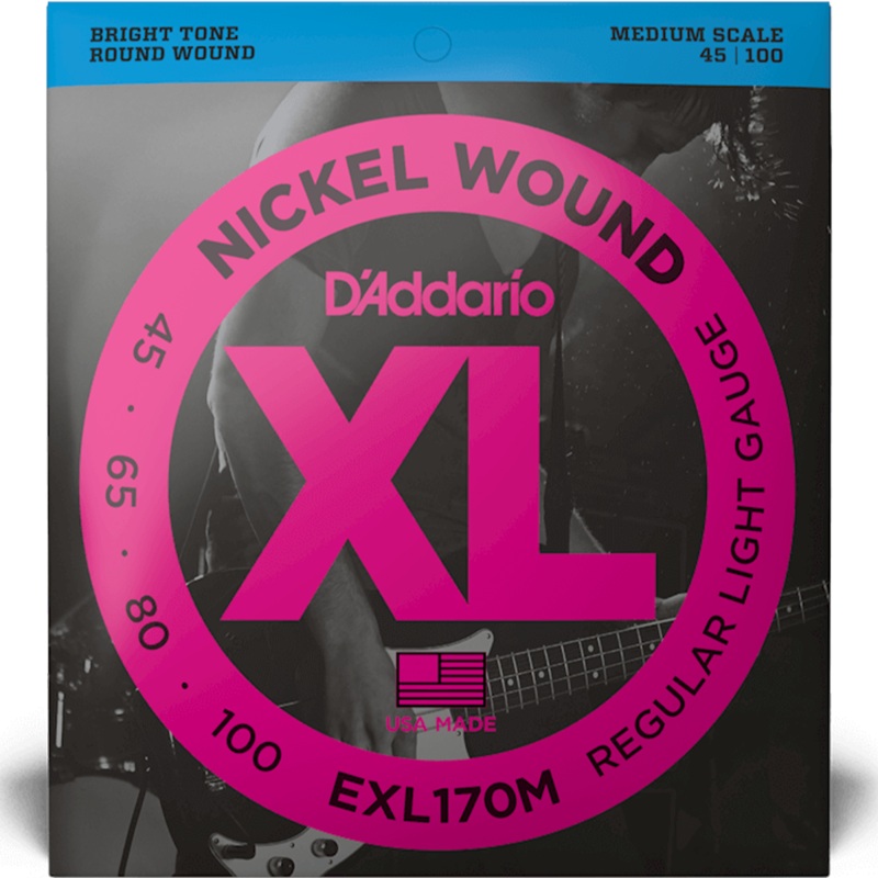 D’addario EXL170M Nickel Wound 45-100 Bass Strings, 4-string, Medium Scale
