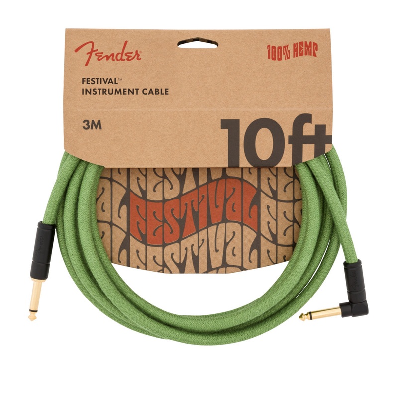 Fender Festival Hemp Instrument Cable – 10ft – Straight/Angle – Pure Hemp – Green