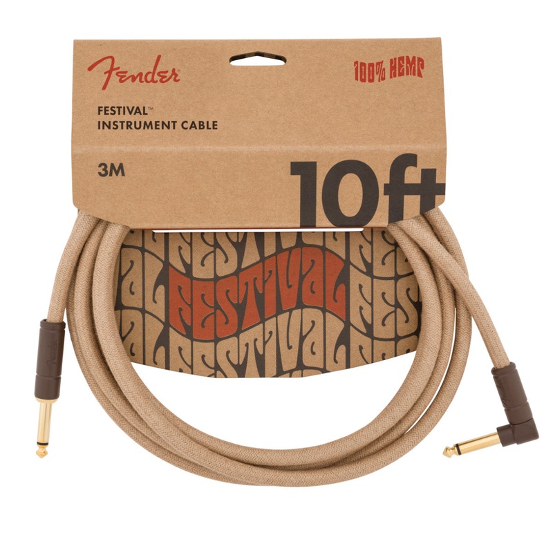 Fender Festival Hemp Instrument Cable – 10ft – Straight/Angle – Pure Hemp – Natural