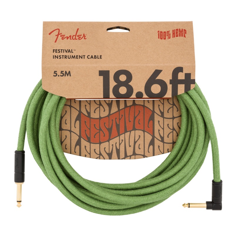 Fender Festival Hemp Instrument Cable – Straight/Angle – 18.6in – Pure Hemp – Green