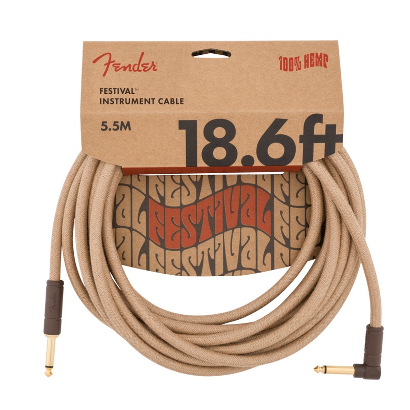 Fender Festival Hemp Instrument Cable – Straight/Angle – 18.6in – Pure Hemp – Natural