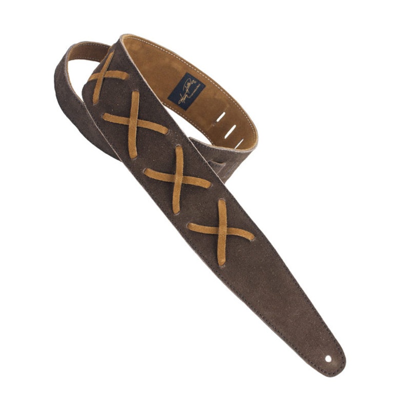 Henry Heller Double Layer Premium Suede Guitar Strap with Leather X’s, Chocolate/Brown