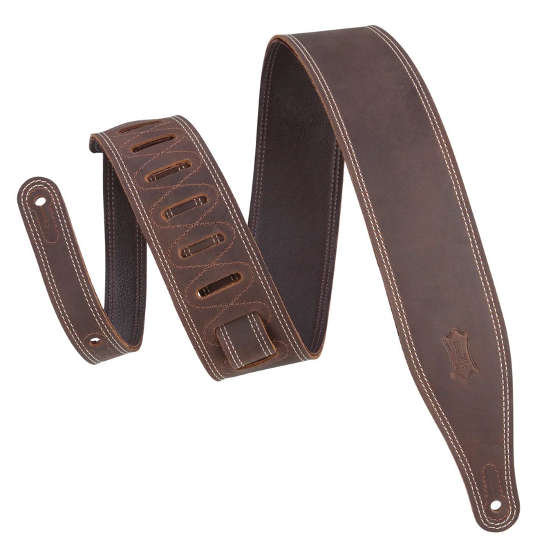 Levy’s Like Butter Series Garment Leather Guitar Strap – Double Stitched Dark Brown – 2.5in