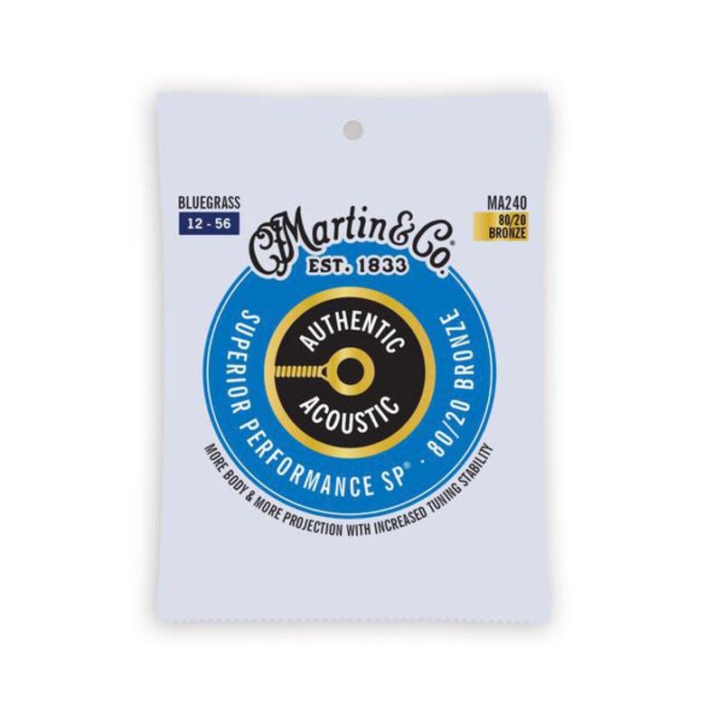 Martin MA240 Authentic SP Acoustic Guitar String Set, Bluegrass – 80/20 Phosphor Bronze