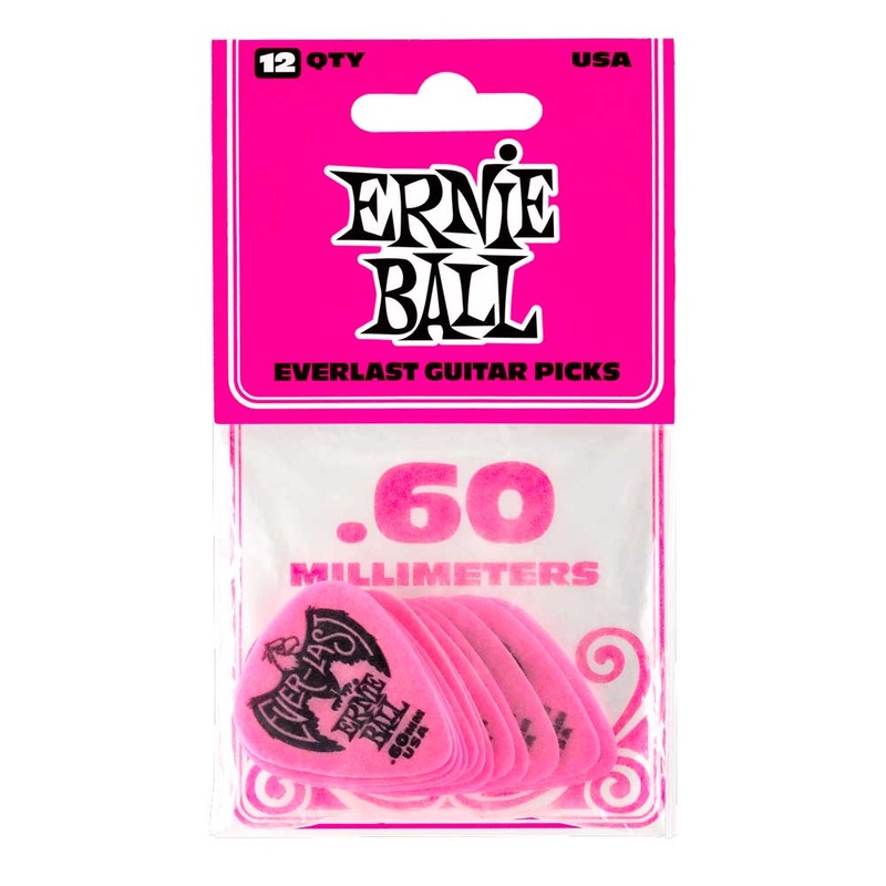 Ernie Ball P09179 Pink Everlast Guitar Picks (12 Pack) – Standard – Medium (0.60mm)