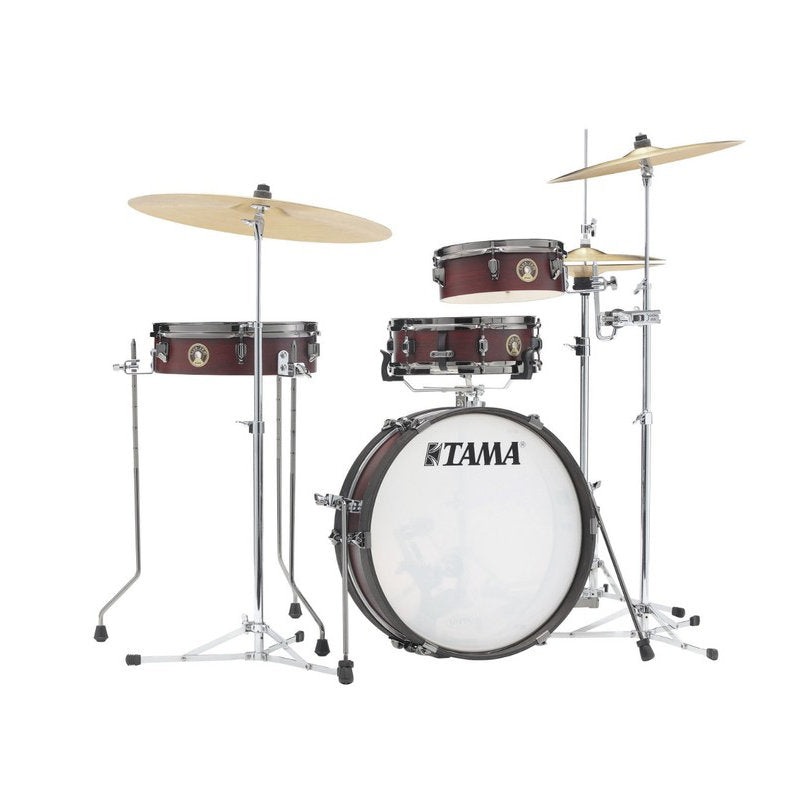 TAMA Club-JAM Pancake 4-Piece Acoustic Drum Kit w/ Black Nickel Shell Hardware – Burgundy Walnut Wrap