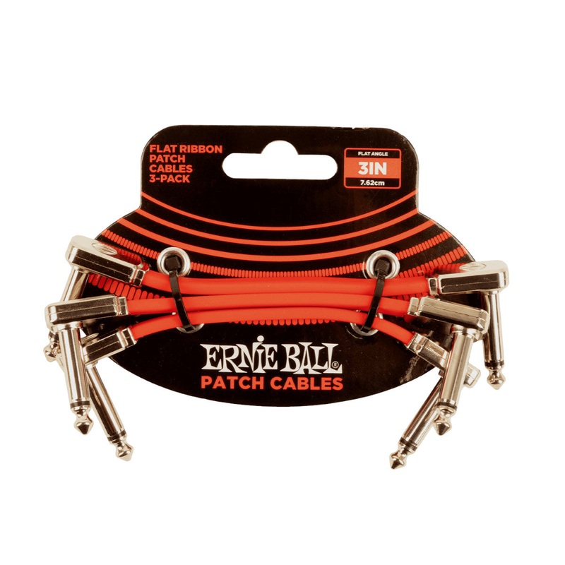 Ernie Ball Flat Ribbon Patch Cable – Red – 3 in. – 3 Pack