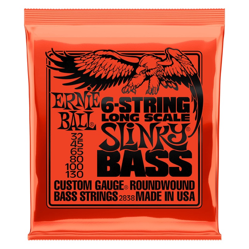 Ernie Ball P02838 Slinky Nickel Wound Long Scale 6-String Electric Bass Strings – 32-130 Gauge